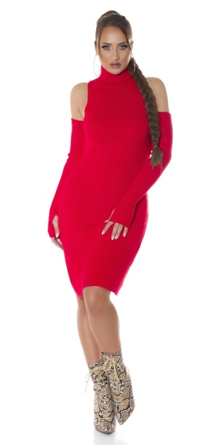 fijn gebreide jurk met gauntlets rood